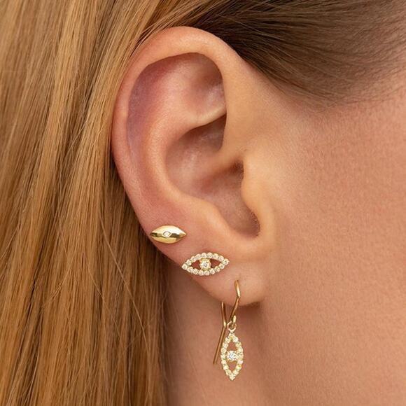 Jennifer Meyer Single Mini Evil Eye Stud Gold - One Size - Picture 3 of 4